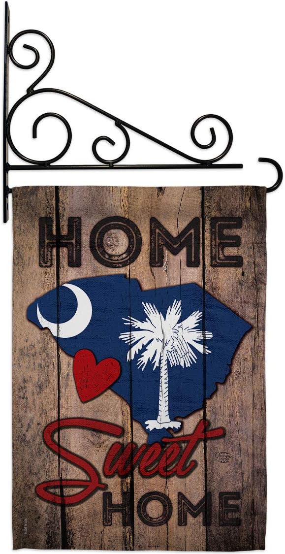 State South Carolina Home Sweet Burlap Garden Flag Set with Stand Americana States USA American Territories Republic Country Particular Area Small Gift Yard House Banner Double-Sided Made In 13 X 18.5
