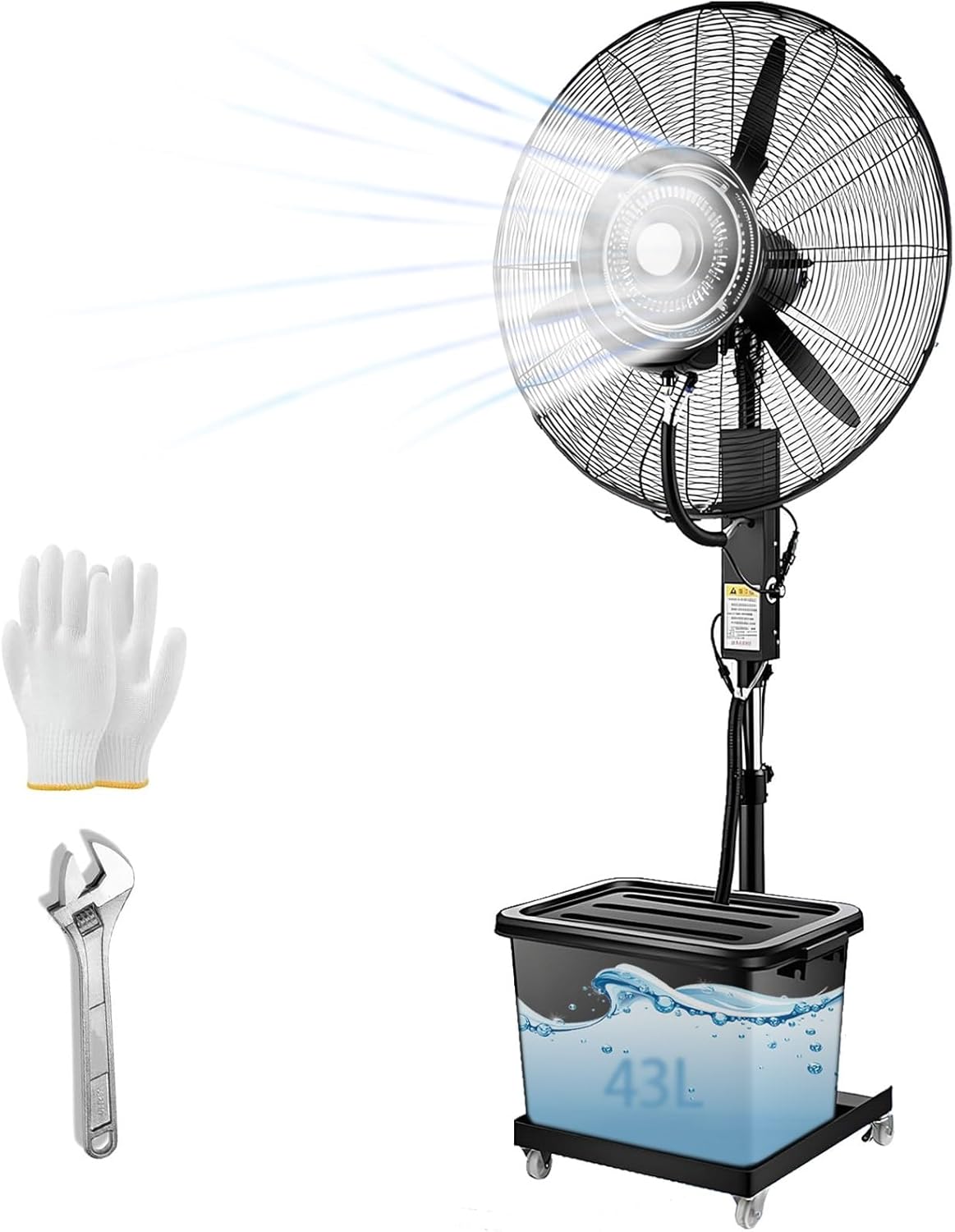 Industrial Misting Fan with 43L water tank,Mist Fans 26 in/30 in,Outdoor Mister Oscillating Pedestal Fan with Mist,Spray Standing Fan with 3 Speeds,Misting Camping fan black(380W/30in)