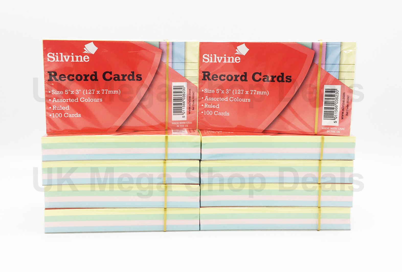 Silvine 127 x 77 mm - Assorted Ruled Record Cards Pack of (1000)