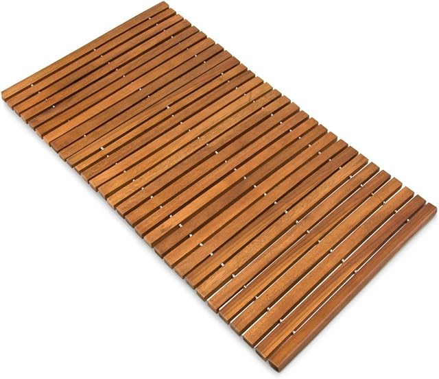 Deuba Wooden Bath Mat Duckboard Acacia Wood Non Slip Bathroom Spa Shower Sauna Slatted Rectangular Luxury Modern Doormat 80x50 cm Bathroom