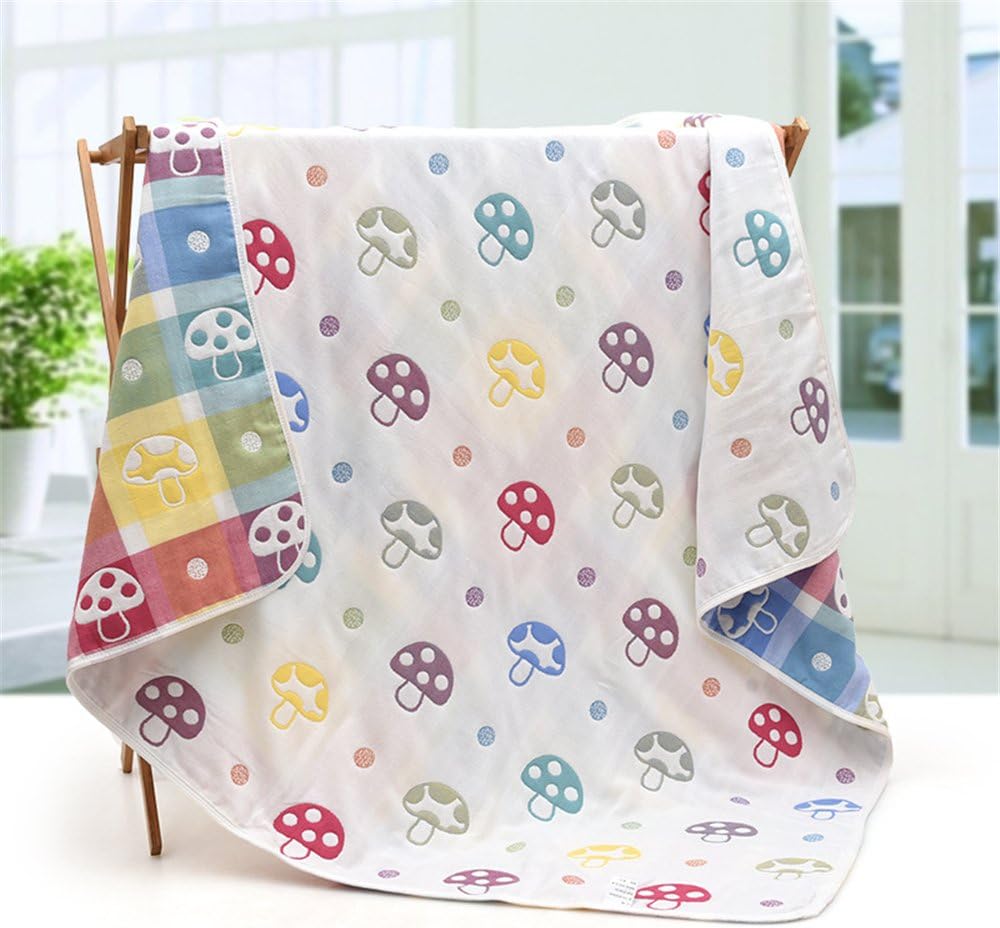 YEVEM Baby Kids Blankets Cute Mushroom Six Layers Muslin Crawling Blanket Carpet for Infant Baby Bedspread Bath Towels Kids Play Mat Throw Blanket (43x43 inch, Mushroom)