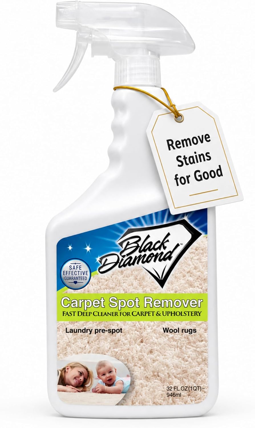 Black Diamond Stoneworks Carpet Spot Remover – Carpet & Upholstery Cleaner for Rugs, Couches, Car Seats & Fabric Surfaces – Removes Dirt, Pet Messes, Coffee & Wine Stains. (1-Quart)