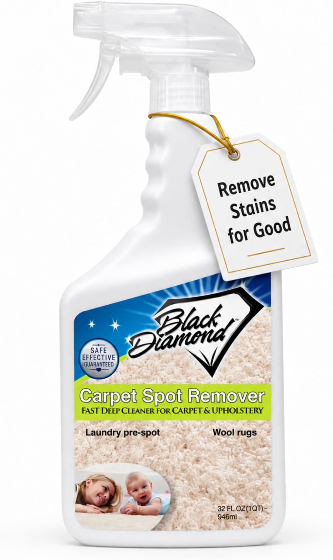 Black Diamond Stoneworks Carpet Spot Remover – Carpet & Upholstery Cleaner for Rugs, Couches, Car Seats & Fabric Surfaces – Removes Dirt, Pet Messes, Coffee & Wine Stains. (1-Quart)