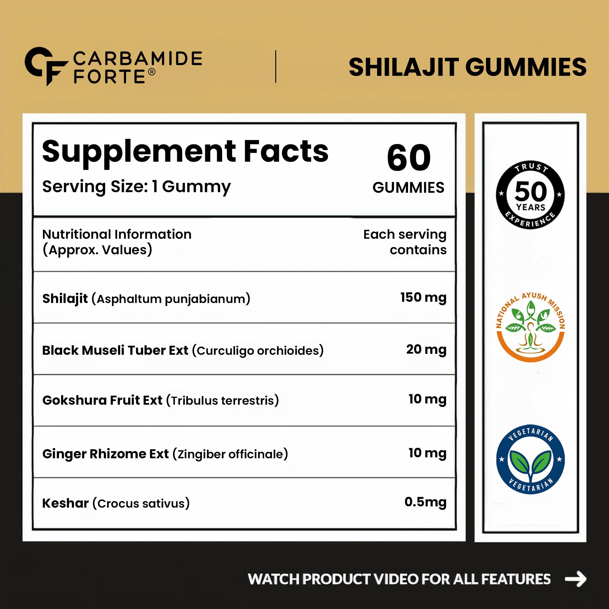 Carbamide Forte Shilajit Gummies For Men With Swarna Bhasma, Gokshura, Ashwagandha | Himalayan Shilajit For Men | Shilajeet | 60 Veg Gummies — Amazon image 2