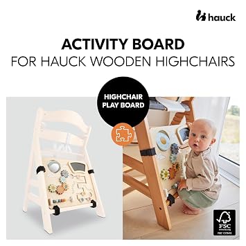 hauck Highchair Play Board - Compatible with Alpha+ Wooden Highchair - Busy Board Montessori Toy for Toddlers from 10 Months, FSC Certified Wood, Easy & Quick Installation