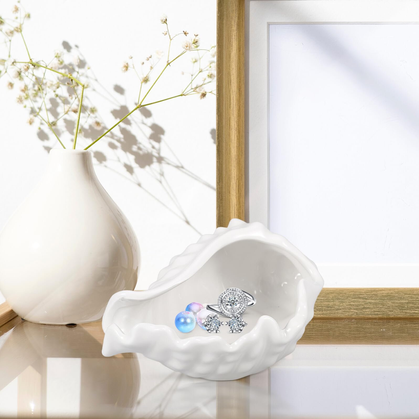 FOMIYES Schmuckschale Muschelform Keramik Weiß Schmucktablett Organizer Kompakt für Ringe Ohrringe Schlüssel Wohnzimmer Schlafzimmer Büro