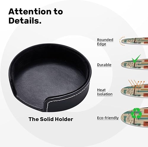 Miniatura 6 de Juego de 6 posavasos modernos de mediados de siglo con soporte de cuero, protector de mesa para bar, decoración de tazas, almohadilla para mesa de