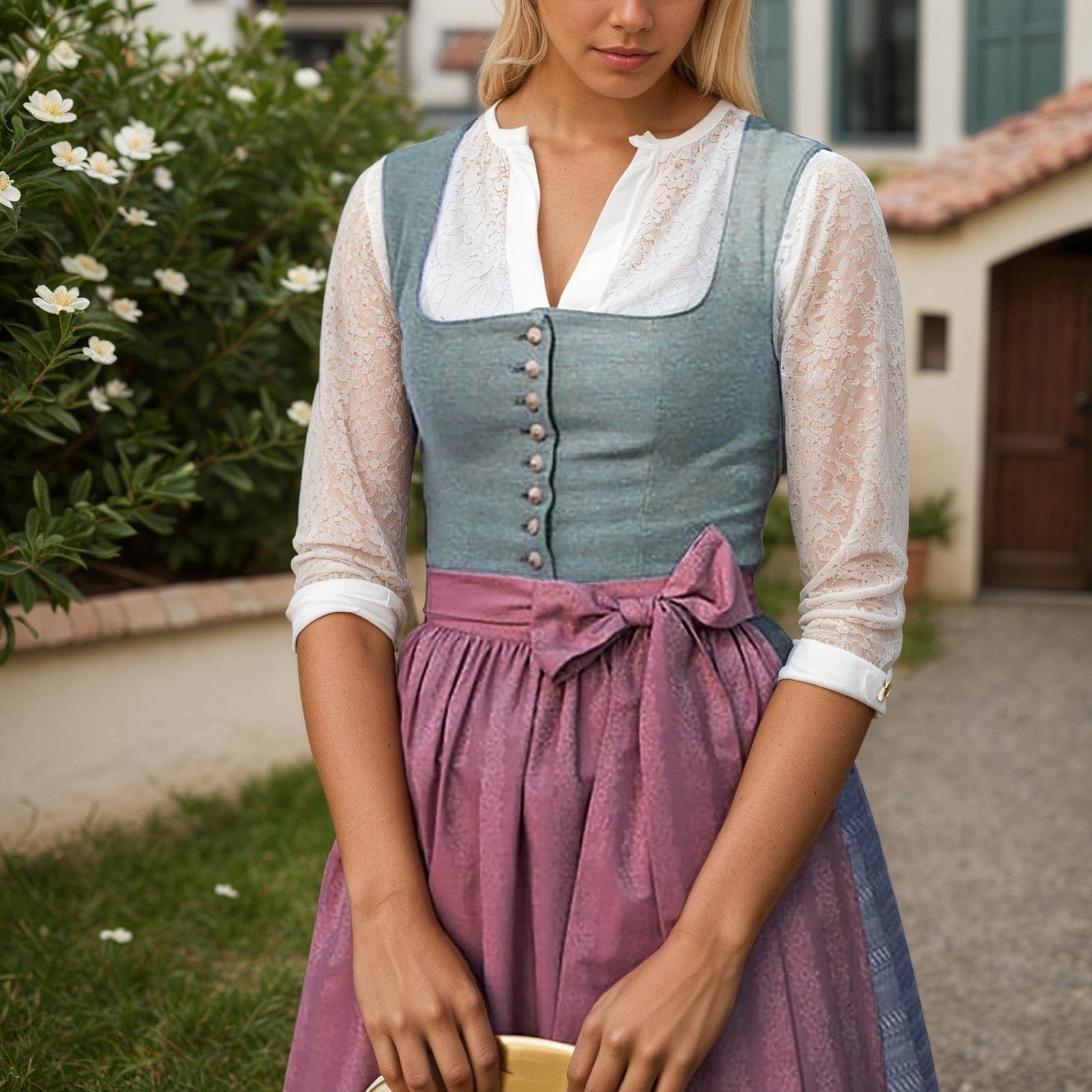 Dirndlkleid Damen Dirndl Midi Trachtenkleid Oktoberfest Trachtenmode Trachtenrock Cocktailkleid Spitze Kleider Partykleid Dirndlschürze Dirndlbluse Mittelalterliche Cosplay Halloween Besondere Anlässe