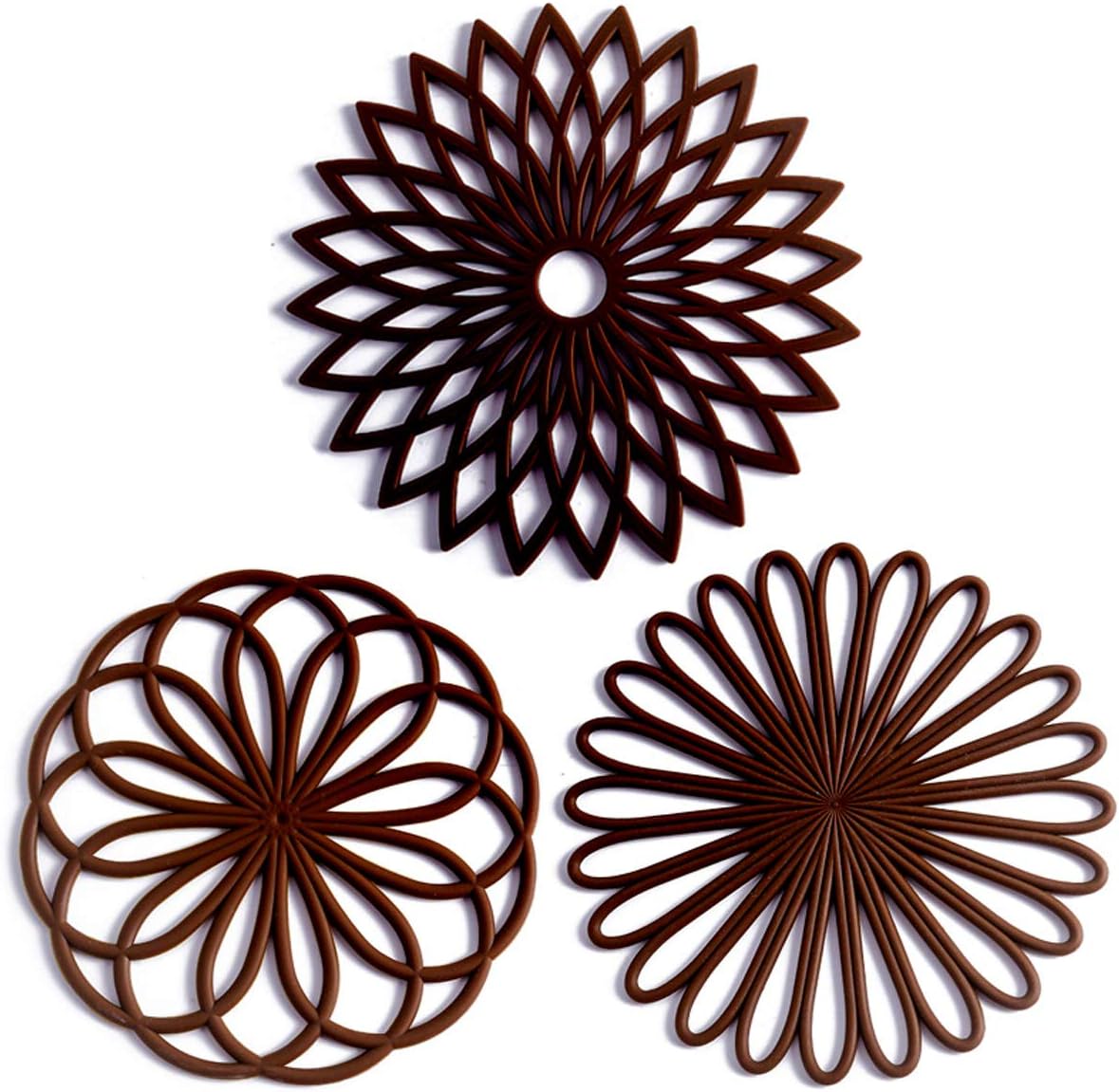 colinda Set of 3 Silicone Trivet Mat - Hot Pot Holder Hot Pads for Table & Countertop - Trivet for Hot Dishes - Non-Slip & Heat Resistant Modern Kitchen Hot Pads for Pots & Pans, Chocolate Brown