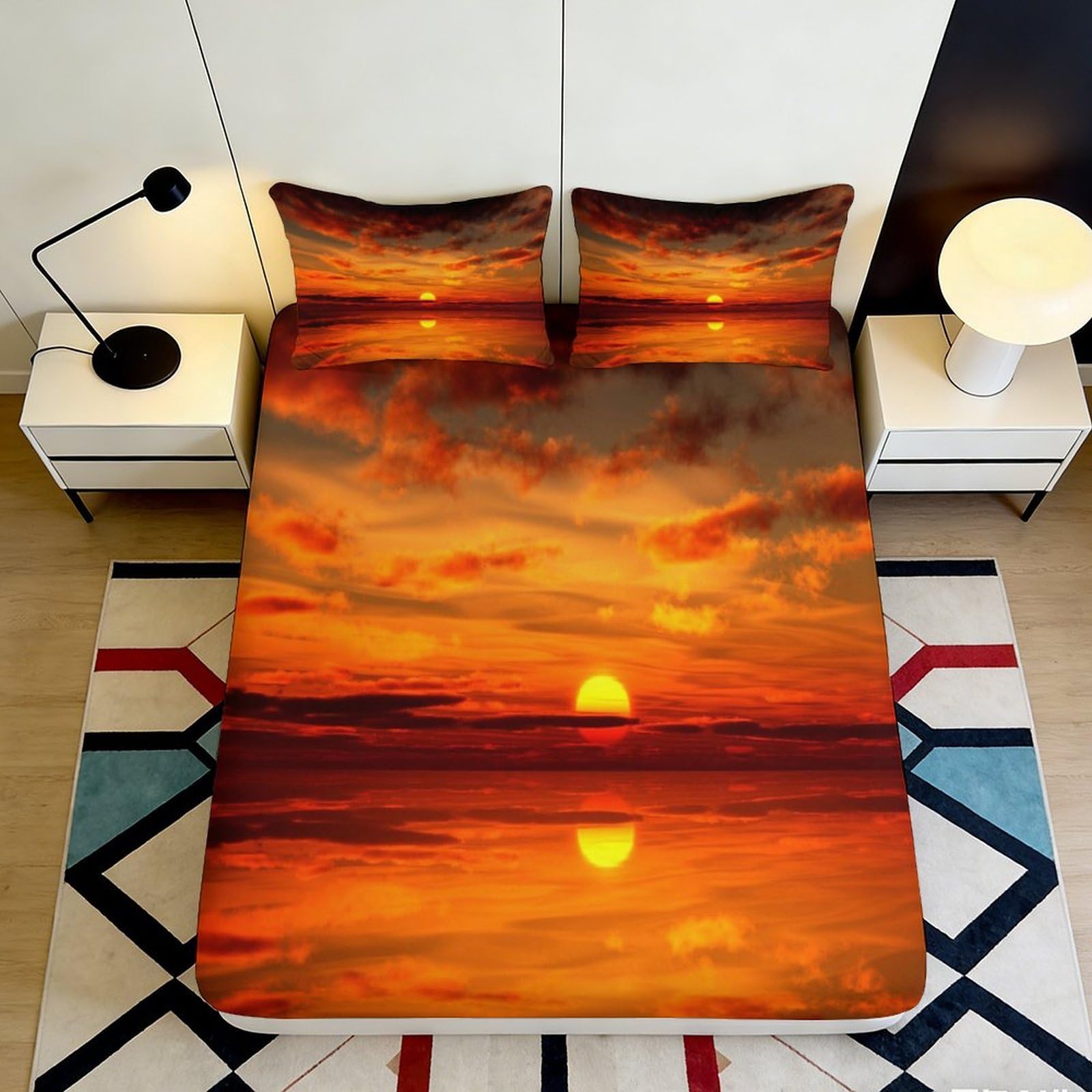 3D Printed Sunset Sky Fitted Sheet Microfiber Soft Breathable Evening Clouds Bed Cover for Bedroom Dormitory Guest Room Mattress Protection 120x200x25cm