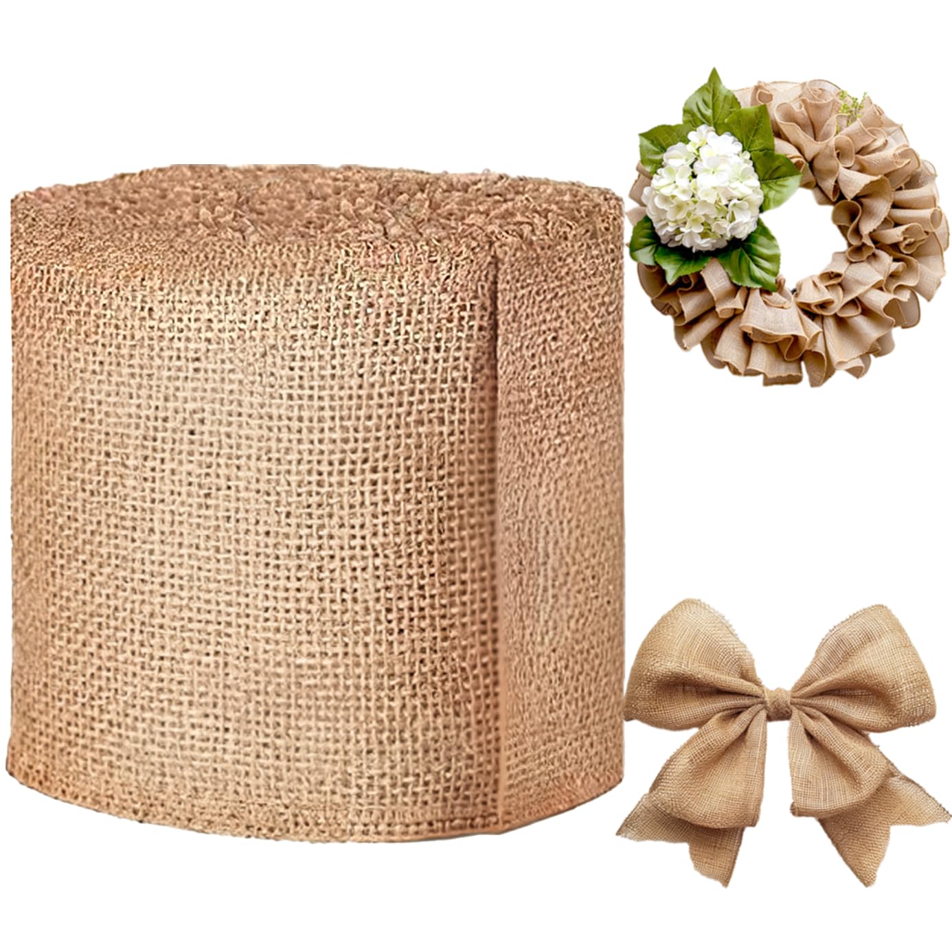 Richcraft 4" x 10yd NO-FRAY Burlap Ribbon Roll ~ Long Fabric with Finished Edges. Perfect for Weddings, Crafts, and Decor. Decorate Without The Mess!