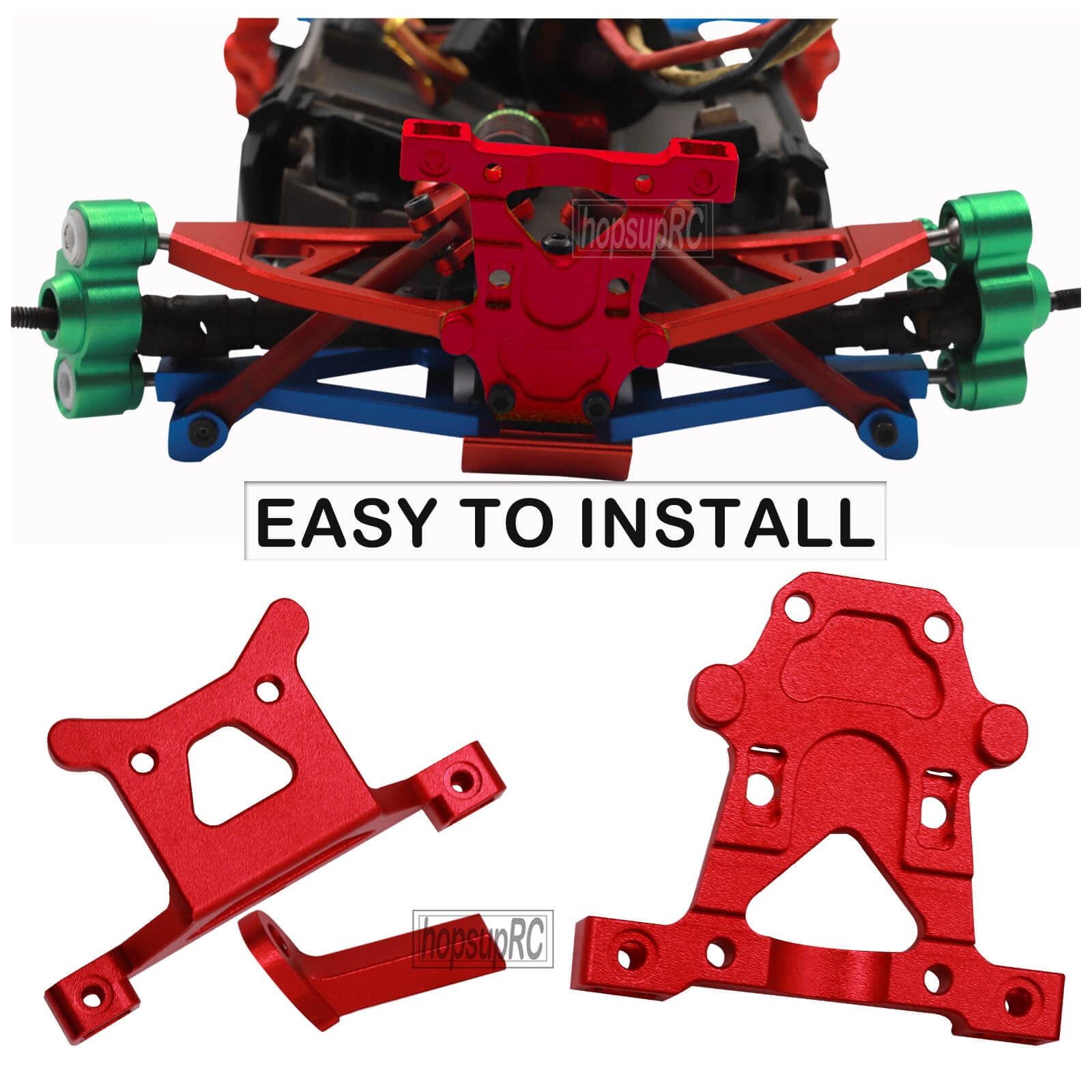 HopsupRC Front Rear Body Post Mount Upgrades Part For 1/16 E- REVO/Mini Slash,2PCS Alloy Front & Rear Body Post Mount Hops Ups For 1/16 E- REVO (71076-3);Mini Slash (70054-1),Red