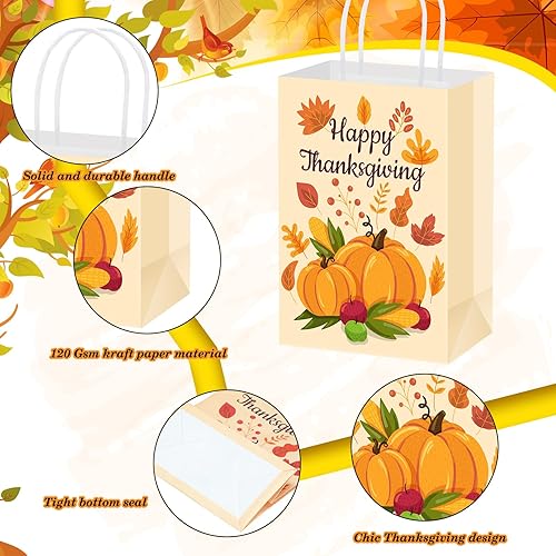Miniatura 6 de Cholemy 100 bolsas de regalo de Acción de Gracias con asas, bolsas de regalo de otoño, calabaza, pavo, bolsas de papel de agradecimiento para