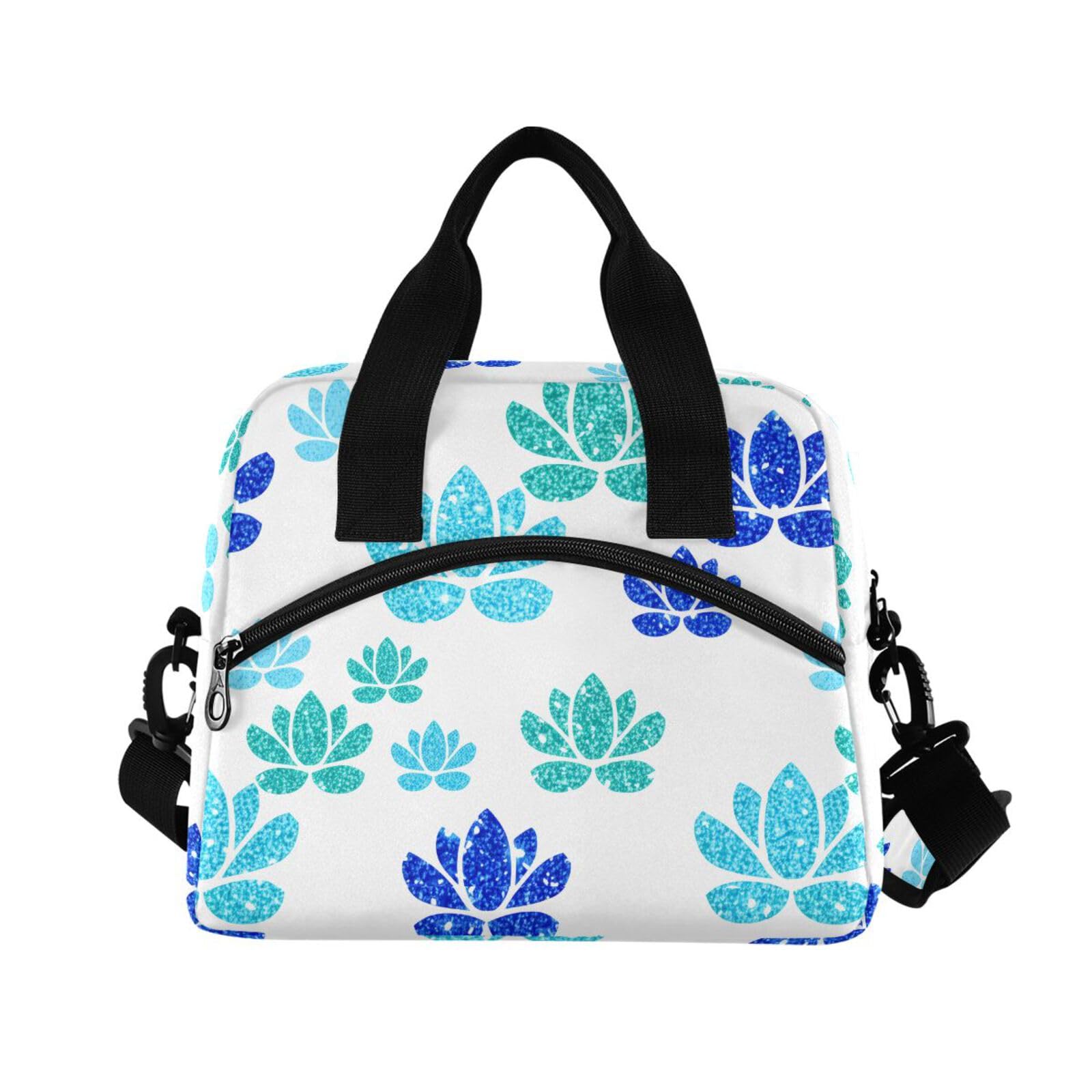 Insulated Lunch Bag Reusable Cooler Shining Flower White Lunch Box Adjustable Shoulder Strap for Men Women Adults