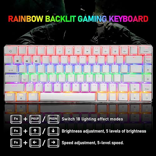 Miniatura 2 de LexonElec Teclado mecánico inalámbrico, dos modos BT5.0USB-C, 82 teclas, teclado mecánico Bluetooth, retroiluminación LED arcoíris, teclado compacto