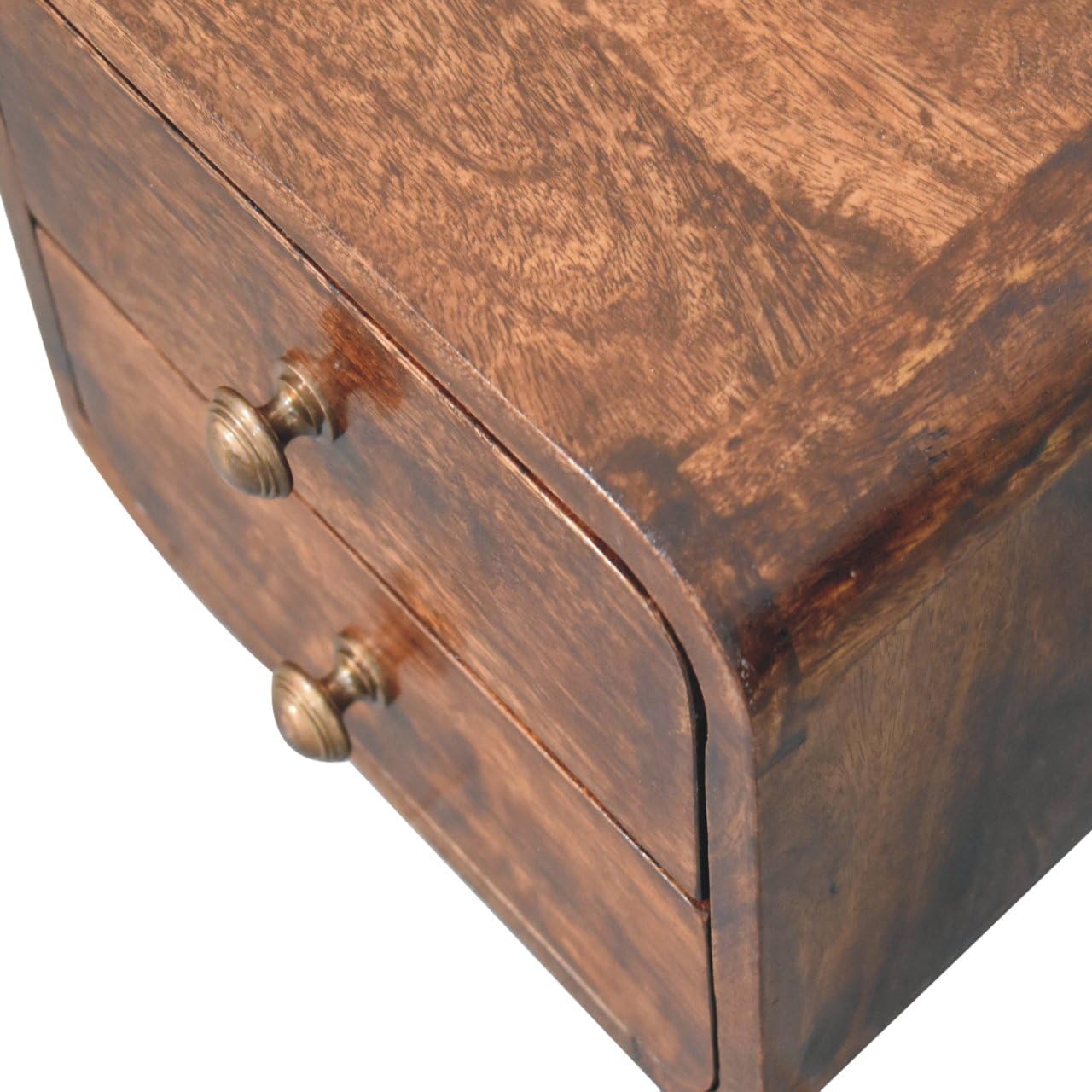 Solid Wood Mini Curved California Walnut Wall-Mounted Bedside Table with 2 Drawers, Brown Finish for Modern Bedroom Storage and Space-Saving Design