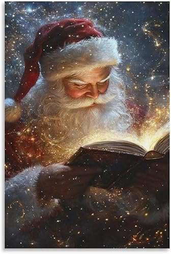 Decoración De Pared De Navidad, Impresión En Lienzo De Lectura Vintage De Papá Noel, Decoración De Esquina De Rincón De Lectura, Póster De Navidad
