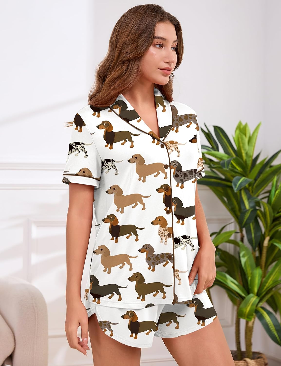 AKEWEI Womens Pajama Sets Button Down Short Sleeve Top and Shorts Two Piece Pjs Sets Sleepwear