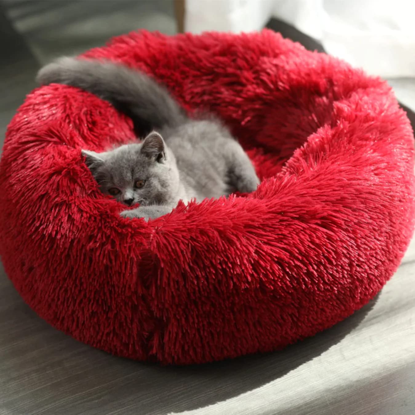 Small Cat Beds for Indoor Cats - Cat Bed Washable 16 inches, Dog Beds for Small Dogs, Anti Anxiety Round Fluffy Plush Faux Fur Pet Bed, Thick Bottom