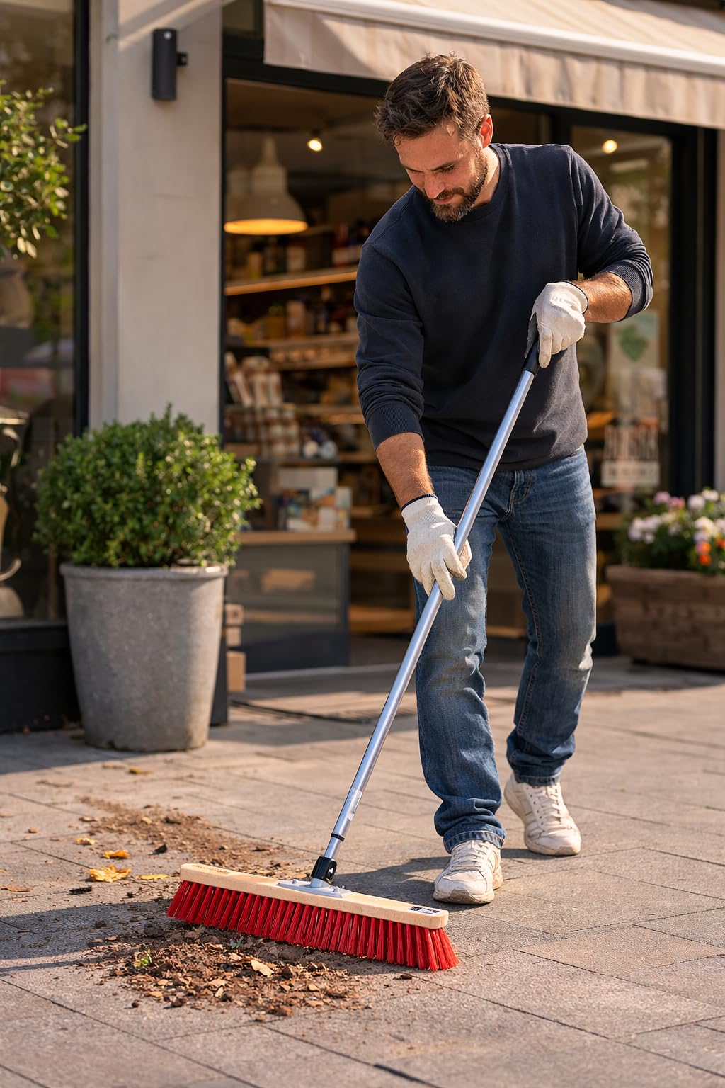 Profi Straßenbesen 50cm Breit mit Teleskopstiel rote Borsten Besen Stiel | Metall-Teleskopstiel, Verstellbar 100cm - 200cm, Ausziehbar, Stabiler Kehrbesen für Draußen