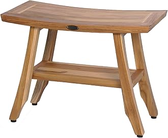 EcoDecors60cm EarthyTeakTM Satori Teak Shower Bench -Patent Pending- with shelf