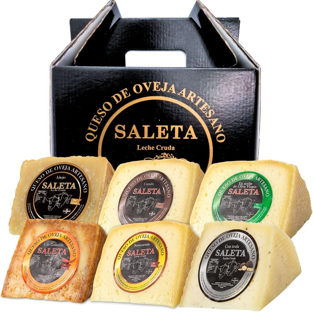 SALETA® Cesta Quesos Gourmet Regalo | Queso Oveja de La Mancha | 4 Cuñas Queso Curado, Semicurado, Añejo y en Aceite de Oliva Virgen Extra | Surtido de quesos "Pack Más Premiados 1Kg" — view 14