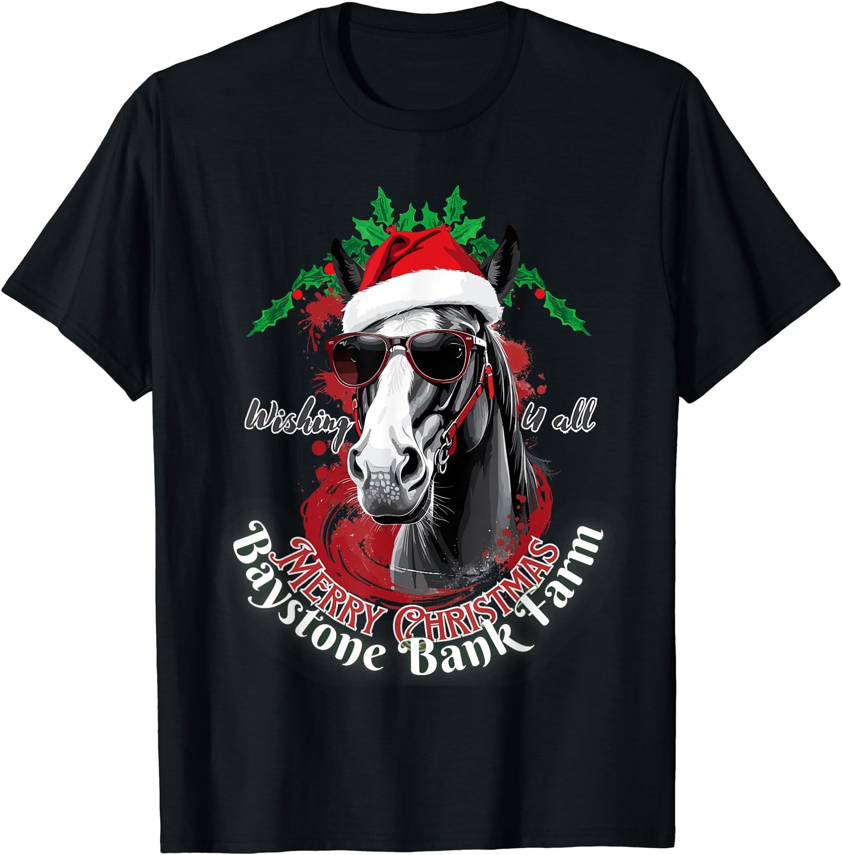 christmas horse, baystone bank farm, funny xmas heavy horse T-Shirt