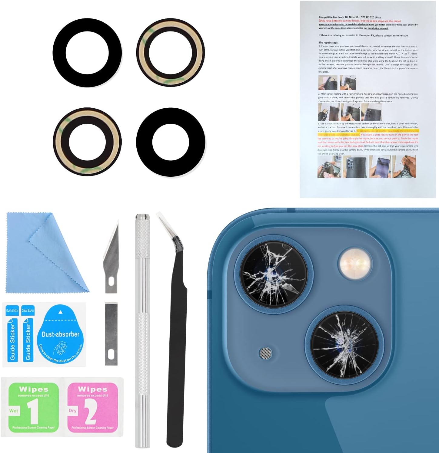 ASDAWN Back Rear Camera Lens Glass Replacement for iPhone 13 6.1 inch and 13 Mini 5.4 inch with Pre-Installed Adhesive, Back Lens Glass with Installation Manual + Repair Tool Set