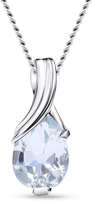 MIORE necklace for women in 9 kt 375 white- yellow gold with pear shape topaz, ruby, aquamarine, emerald, sapphire, amethyst gem pendant- chain 45 cm- handmade- real gold- gift box included
