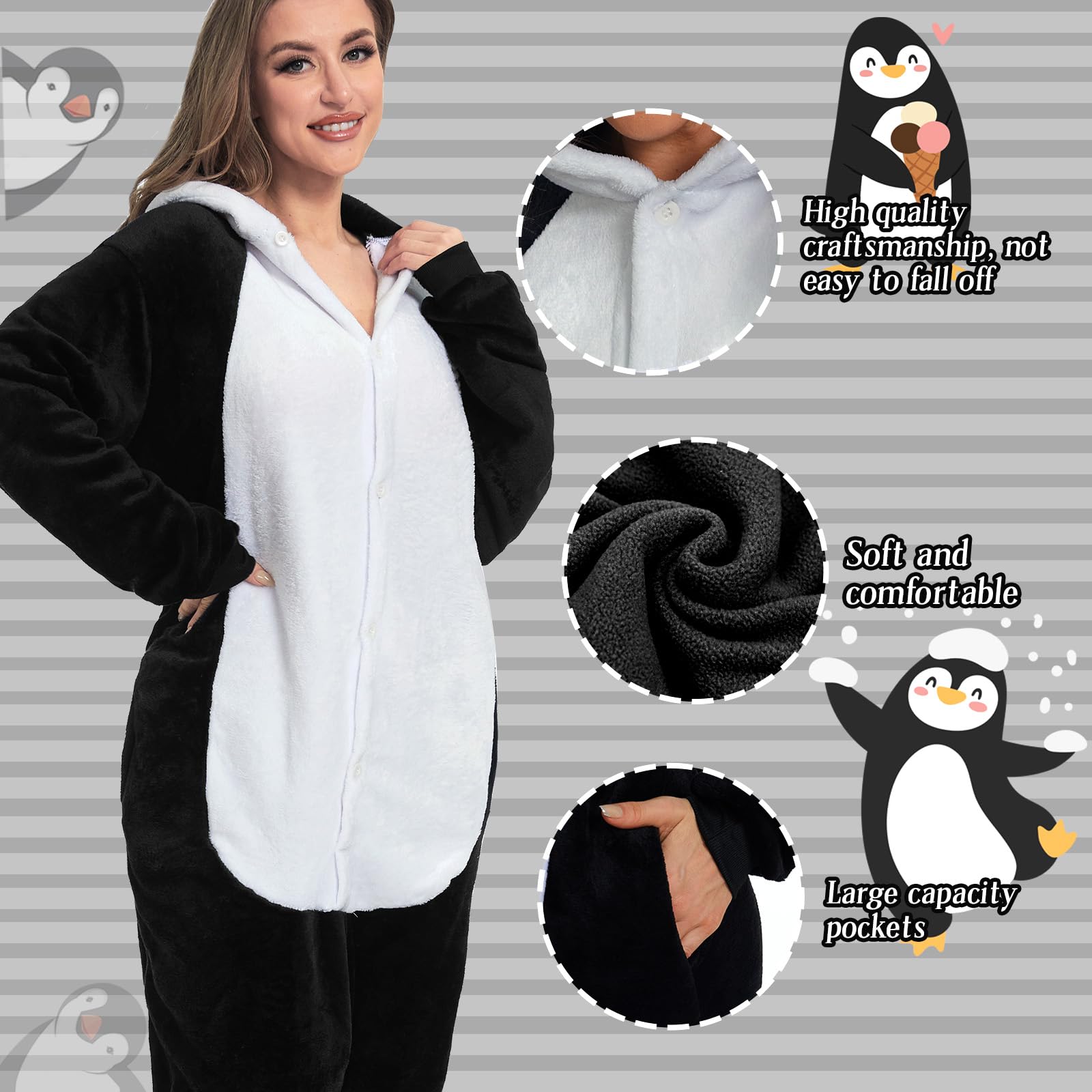 JONRRYIN Pijamas de Animales para Adultos, Unisex Pijama Entero Mujer con Máscaras de Animales, Pijama Mono Onesie Invierno Traje de Cosplay, Disfraz de Animales para Carnaval