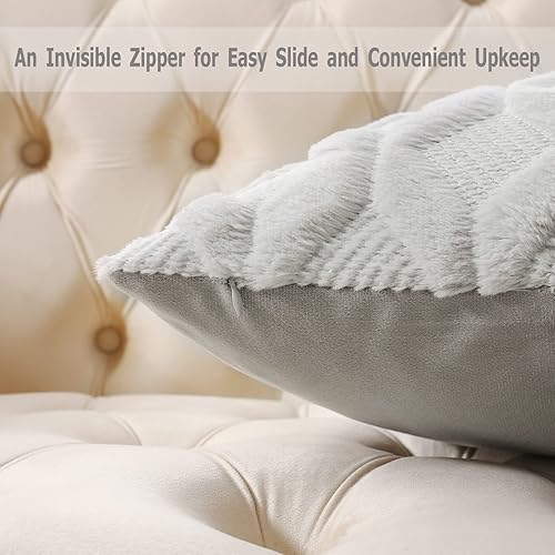 Miniatura 7 de Volcanics - Paquete de 2 fundas decorativas para cojín cuadrado de 20 x 20 pulgadas de lana sintética y terciopelo super suave estilo rural y