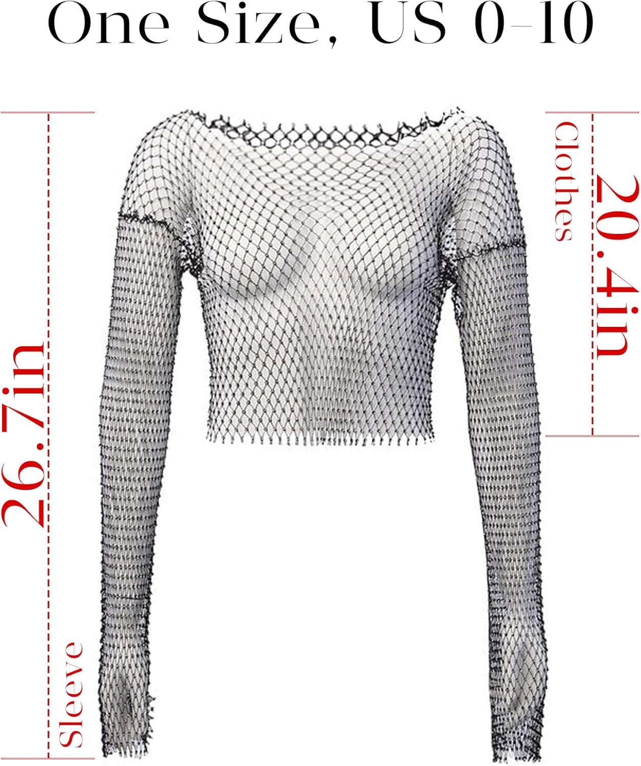 ELLEVEN Rhinestone Crystal Crop Top, Long Sleeve Mesh Body Chains See Through Cover up Sparkly Glitter Shirt Party Club Wear - Image 6