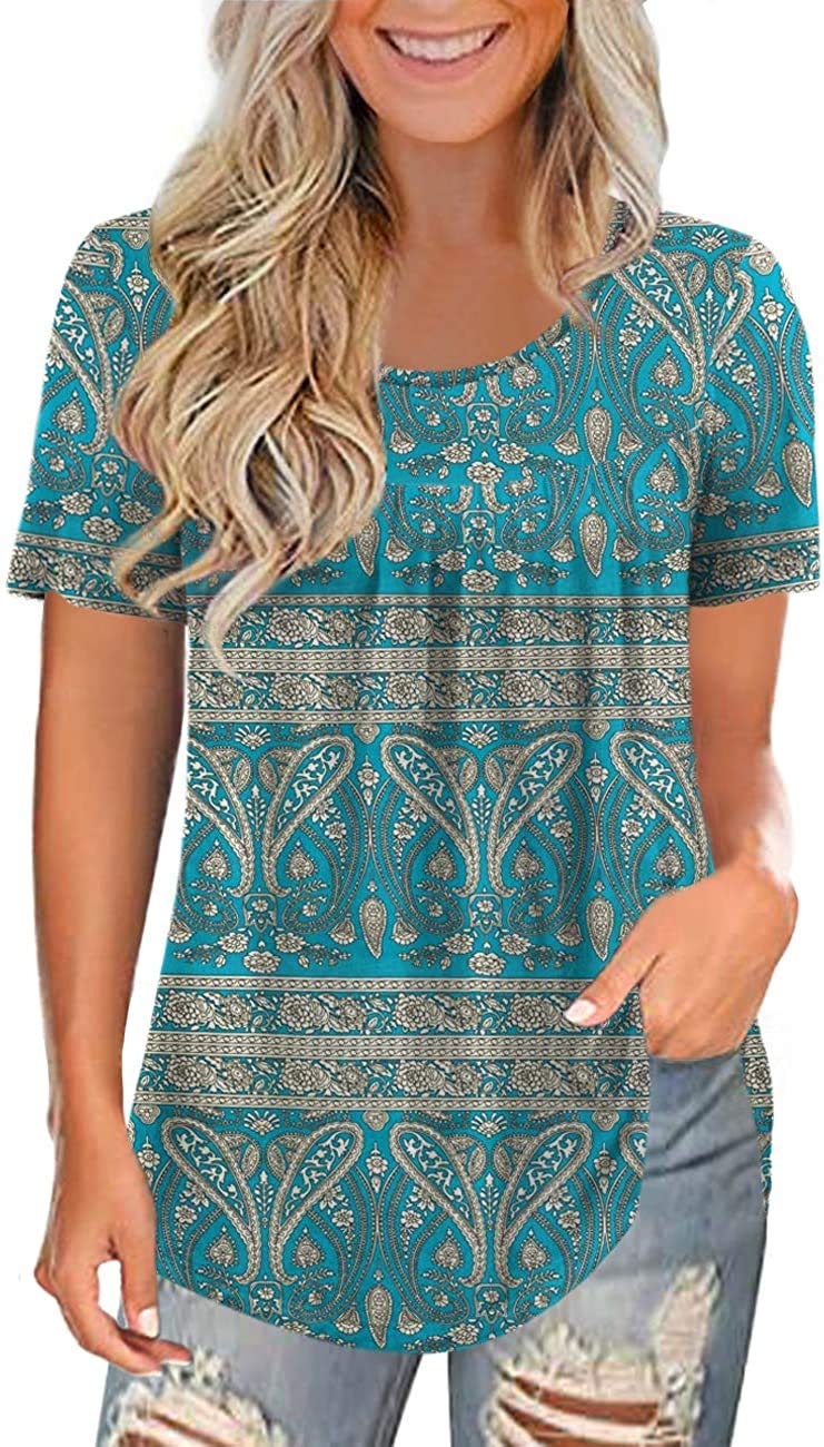 Uusollecy Túnica de Verano para Mujer, Cuello Redondo, Encaje, Monocolor, Manga Corta, Informal, Suelta, túnica, de Gran tamaño, para Mujeres y Adolescentes