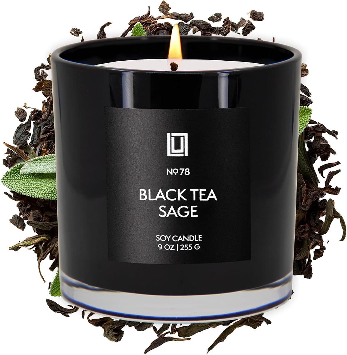 Lulu Candles | Black Tea & Sage | Highly Scented Candles for Home - Soy Blend Jar Candle with 100% Cotton Wick - Slow Burning (9 Oz.)