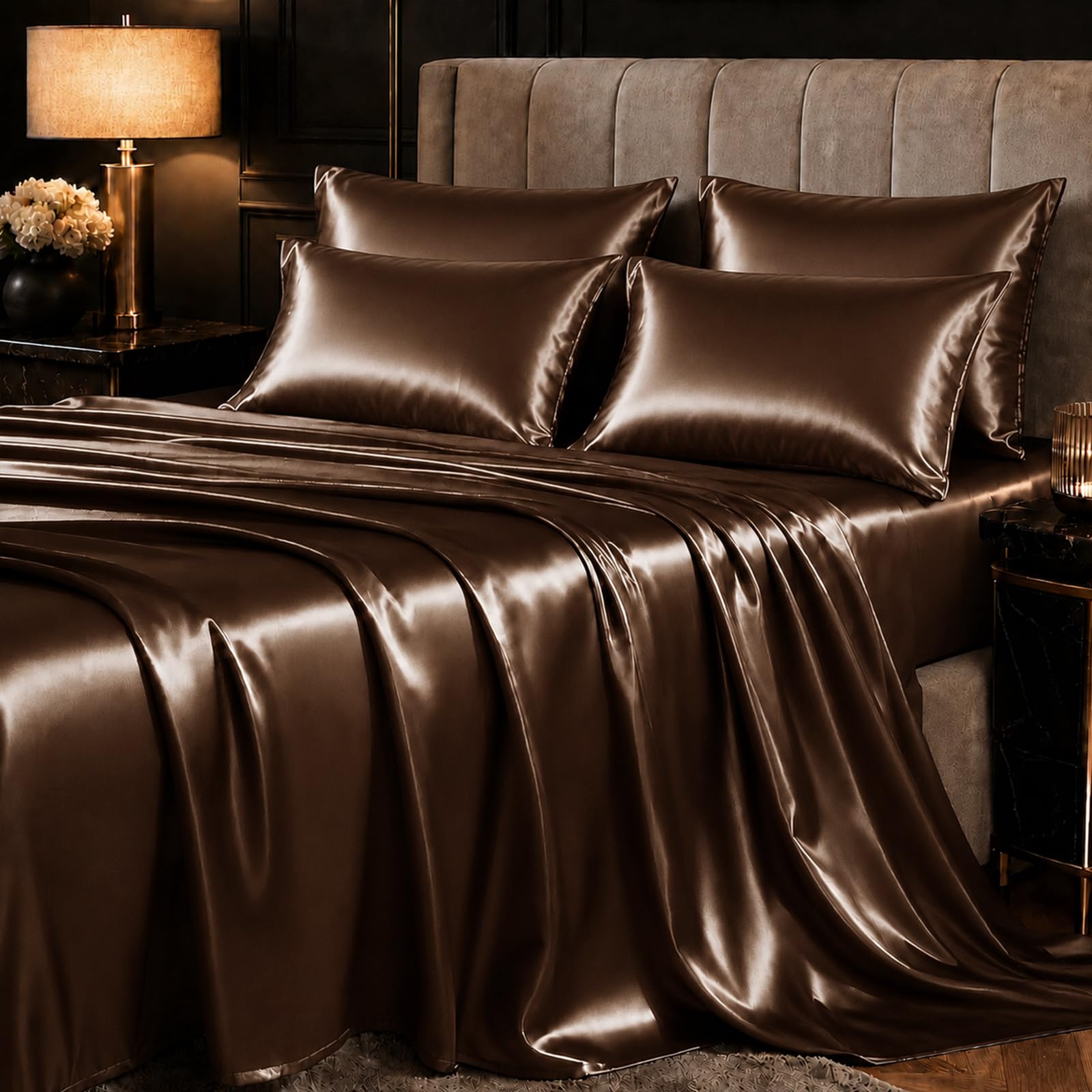 CozyLux Satin Sheets Queen, 6-Piece 14-Inch Deep Pocket Sheet Set