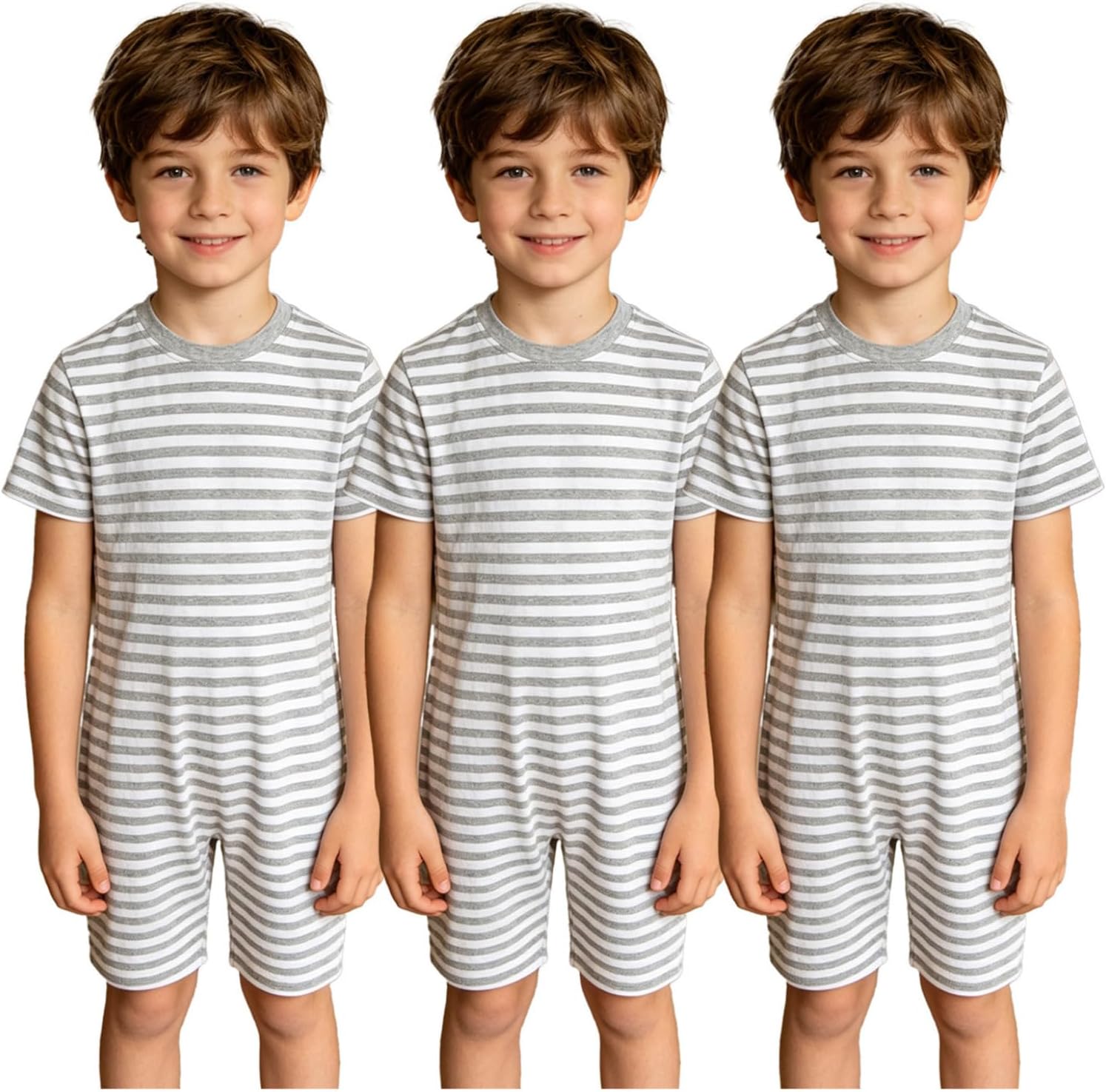 3 Pack Adaptive Clothing for Kids Anti-strip Romper Short Sleeve Stripes Cotton Jumpsuit Special Needs Bodysuit