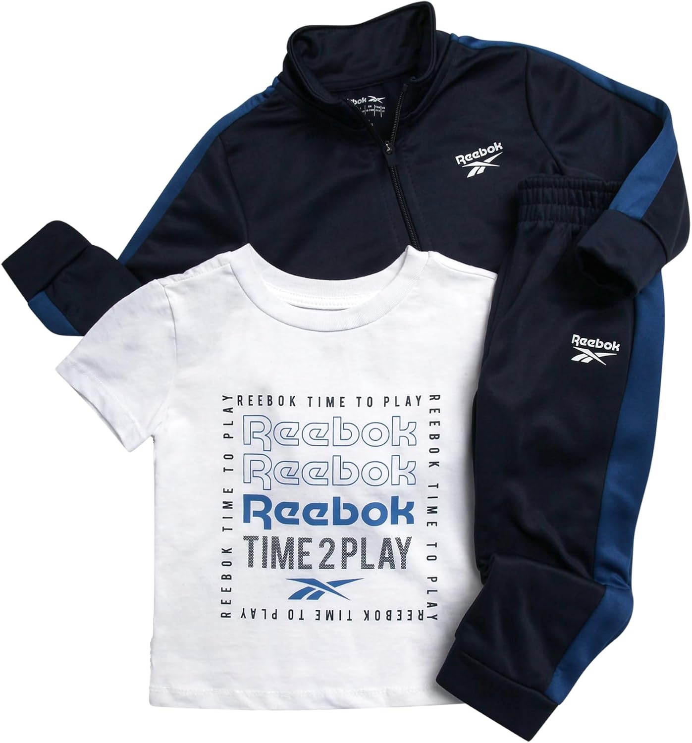 Reebok Baby Boy Pants Set - 3 Piece Athletic Tricot Track Jacket Short Sleeve Tee & Joggers Infant Toddler & Boys Tracksuit - Image 2