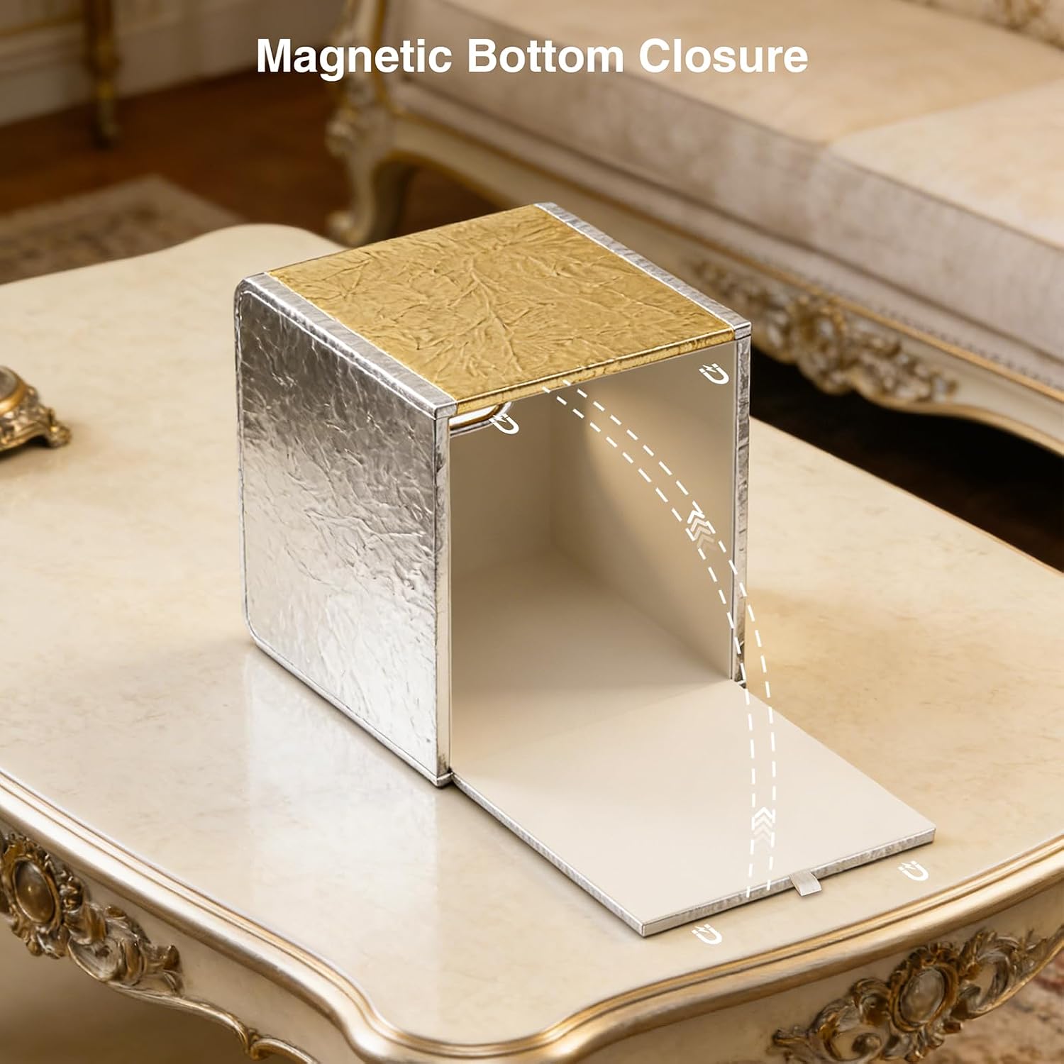 Silver Tissue Box Cover,Square Leather Tissue Box Cover with Magnetic Closure,Tissue Vessel for Bathroom Toilet Bedroom Living Room Table Desk Office,Modern Home Decor image 5