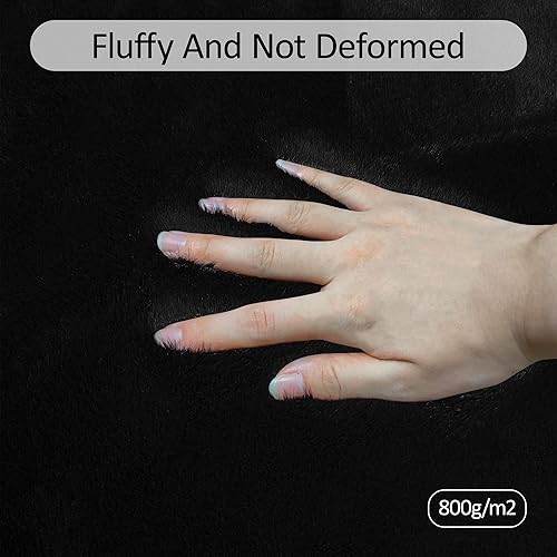 Miniatura 6 de Alfombra negra de piel sintética de conejo de 3 x 5 pies para dormitorio, sala de estar, cuarto de bebé, alfombra lavable