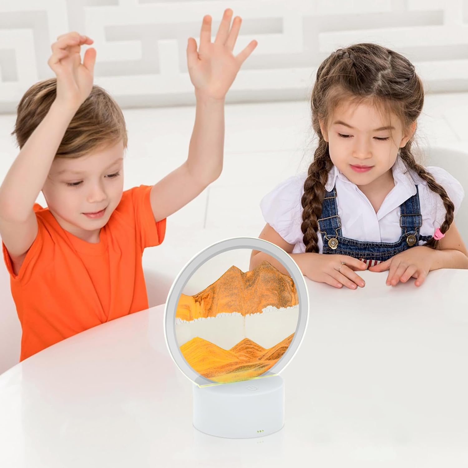 Moving Sand Art with Light(7 Color/Touch Control),3D Glass Quicksand Painting Bedside Lamp Decompression Liquid Office Decoration Gift (Yellow)