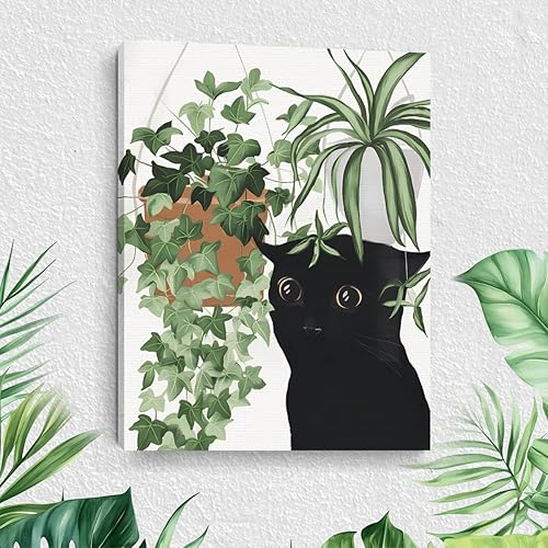 Vista 6 de Divertido arte de pared enmarcado con gato, imagen abstracta para beber café, lindo gato retro, decoración de pared, póster de lienzo adecuado