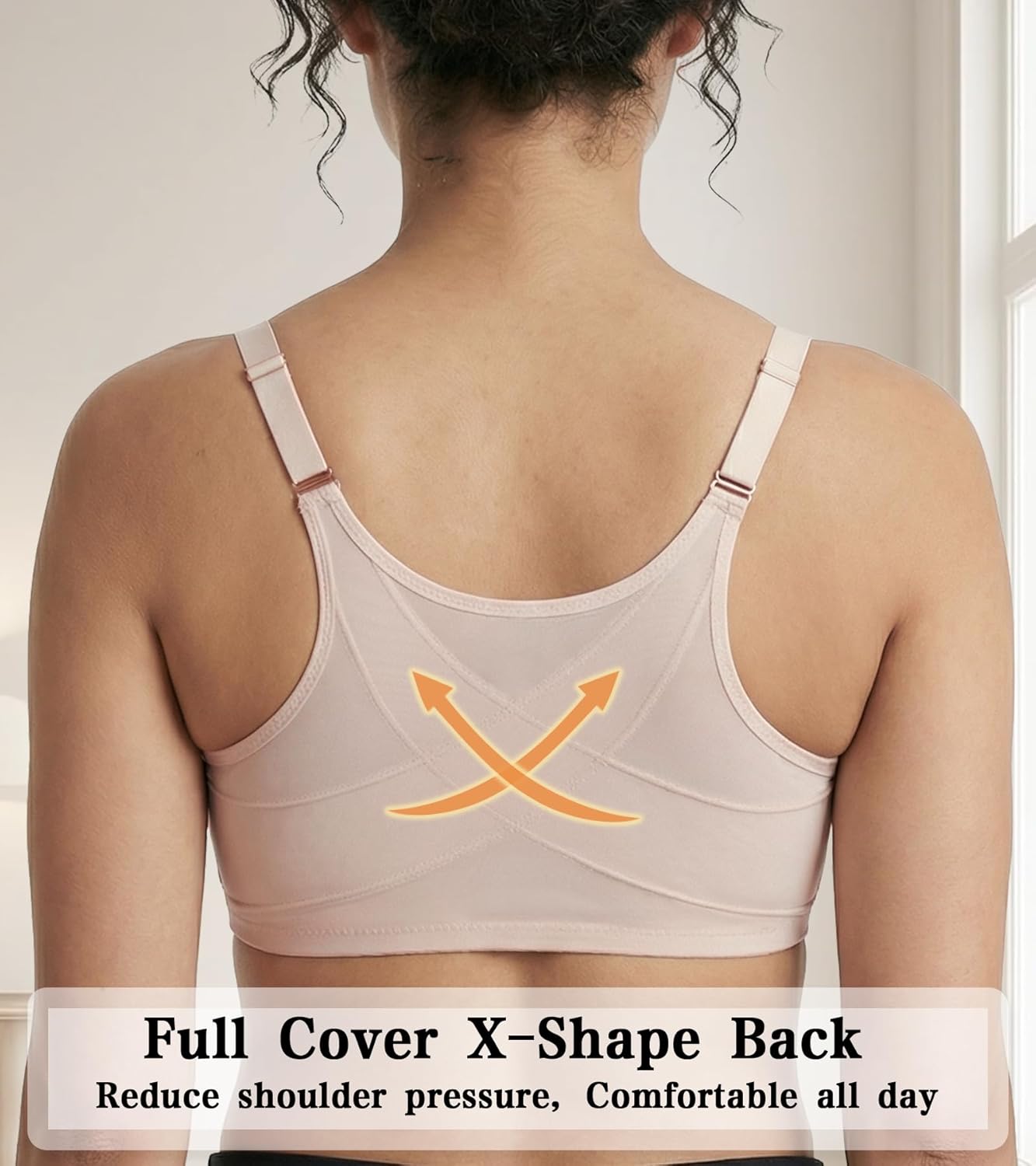 Front Closure Deep V Underwire Mesh Bra for Women X-Back Posture Everyday Bra
