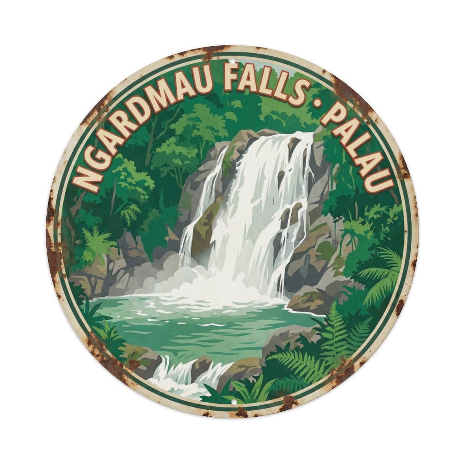 Olyhtr 8X8inch Classic Style Heritage Travel Palau Ngardmau Waterfall Jungle Rock Metal Tin Sign