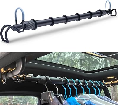 Heavy Duty Telescopic Car Clothes Hanger Bar - Adjustable 30-66 Garment Rack Travel Closet Hanging Rod for Vehicle Truck SUV RVs Extendable Metal Pole for Automobile Clothing Organizers & Storage
