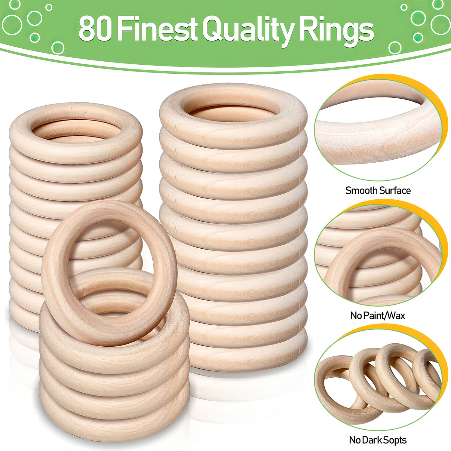 Uenhoy Lot de 30 anneaux en bois naturel brut pour loisirs créatifs, macramé, fabrication de bijoux 50 mm