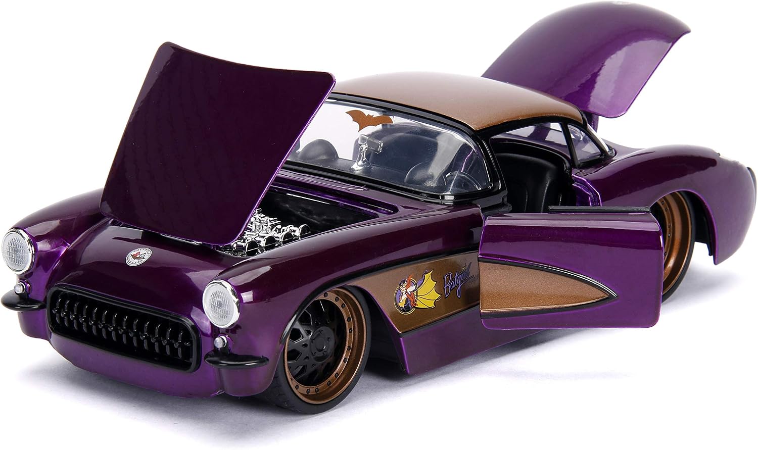 Jada Toys DC Comics Bombshells Batgirl 1957 Chevy Corvette Car Die-cast Door Boot & Bonnet Opening Includes Bat Girl Figure 1:24 Scale Purple Gold - Image 3