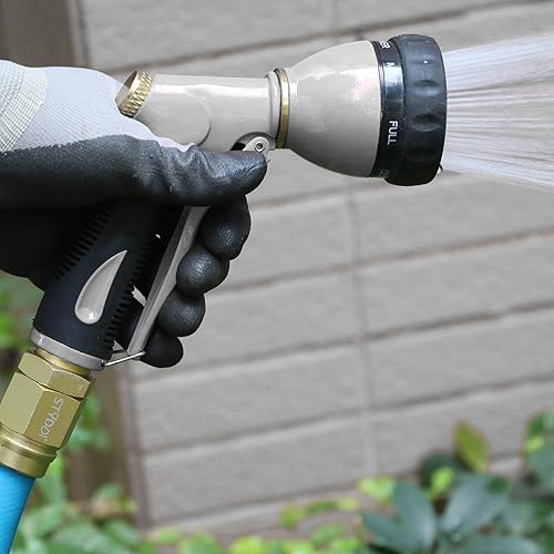 Miniatura 9 de STYDDI Boquilla de manguera de jardín resistente de 8 patrones, rociador de boquilla de manguera de agua de metal, boquilla de manguera de torreta