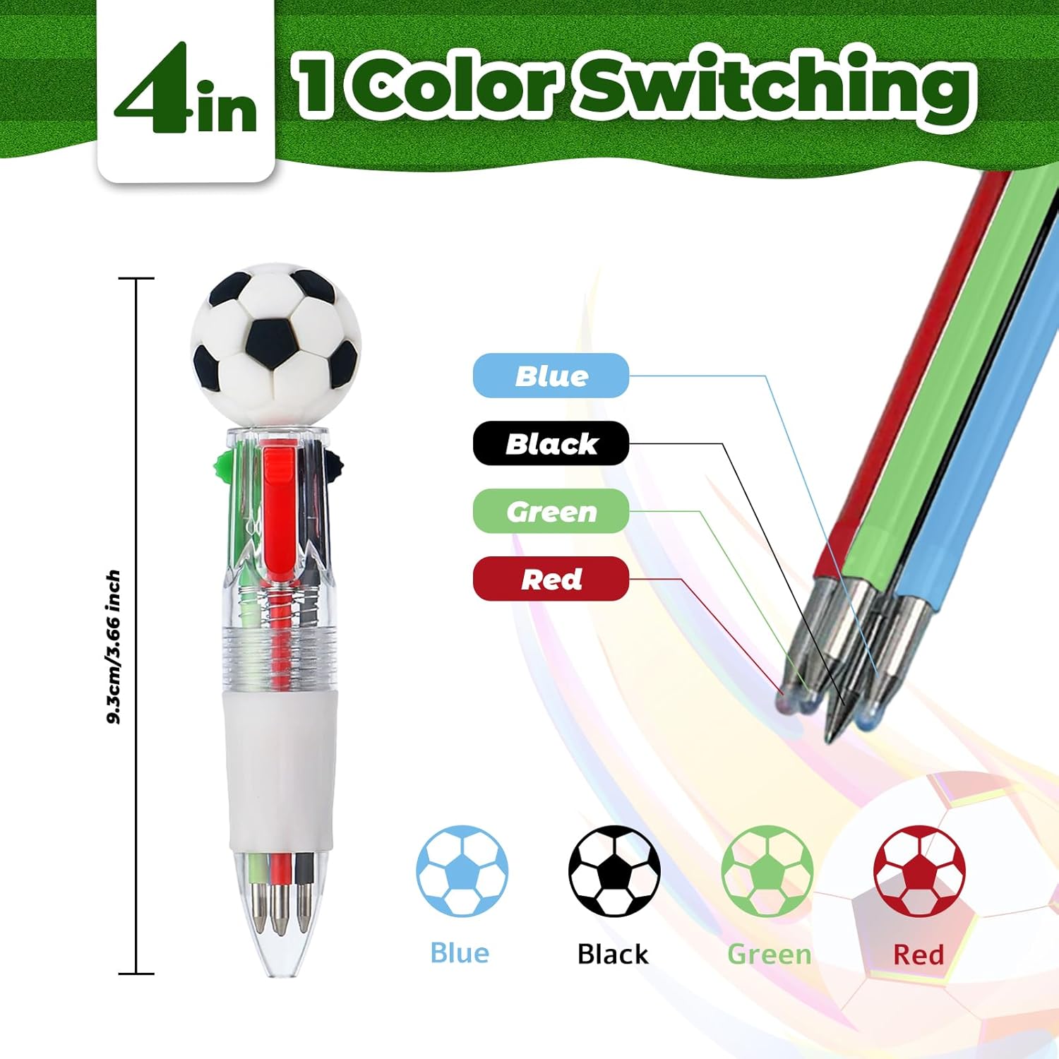 Soccer Party Favors Soccer Pens Mini Multicolor Pen in One Cute Fun 4-in-1 Pens Bulk Cool Ballpoint Pens for Birthday Gifts Teacher Supplies (Soccer, 60)