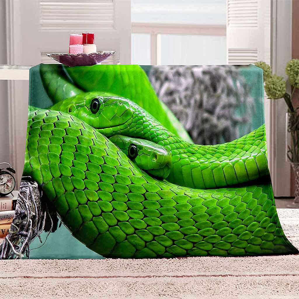 Couverture polaire serpent vert flanelle microfibre douce plaid lit canapé toutes saisons