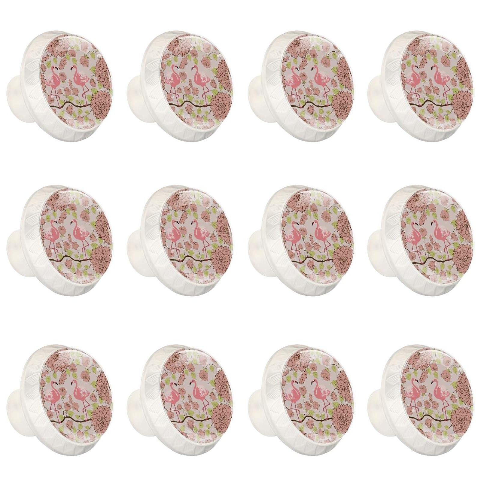 Boutons de placard ronds flamant rose rétro et fleurs pour tiroir de commode